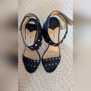 Jimmy Choo 37.5 Veto 100 Blue Suede Studded Sandal